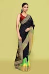 Nazaakat by Samara Singh_Blue Handloom Cotton Silk Embroidered Saree With Unstitched Blouse Piece_at_Aza_Fashions