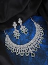 Shop_Auraa Trends_Green Stones, Diamonds American Studded Necklace Set _at_Aza_Fashions