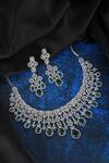Shop_Auraa Trends_Green Stones, Diamonds American Studded Necklace Set _Online_at_Aza_Fashions