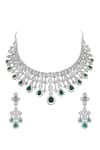 Auraa Trends_Green Stones, Diamonds American Studded Necklace Set _at_Aza_Fashions
