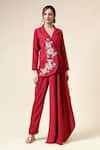 Buy_Aakaar_Pink Moss Crepe Embroidered Sequins Lapel Berry Floral Balzer And Pant Set _at_Aza_Fashions