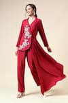 Shop_Aakaar_Pink Moss Crepe Embroidered Sequins Lapel Berry Floral Balzer And Pant Set _Online_at_Aza_Fashions