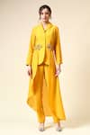 Buy_Aakaar_Yellow Moss Crepe Embroidered Sequins Lapel Floral Applique Balzer And Pant Set _at_Aza_Fashions