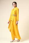 Aakaar_Yellow Moss Crepe Embroidered Sequins Lapel Floral Applique Balzer And Pant Set _Online_at_Aza_Fashions