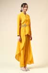 Buy_Aakaar_Yellow Moss Crepe Embroidered Sequins Lapel Floral Applique Balzer And Pant Set _Online_at_Aza_Fashions