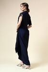 Shop_Aakaar_Blue Moss Crepe Embellished Crystals V-neck Draped Dress _at_Aza_Fashions