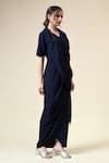 Buy_Aakaar_Blue Moss Crepe Embellished Crystals V-neck Draped Dress _Online_at_Aza_Fashions