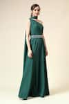 Buy_Aakaar_Green Moss Crepe Embellished Crystals Asymmetric Jumpsuit With Belt _Online_at_Aza_Fashions