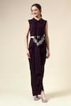 Buy_Aakaar_Purple Moss Crepe Embellished Metallic Fringe Collar Crop Top With Draped Skirt _at_Aza_Fashions