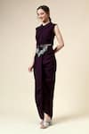 Buy_Aakaar_Purple Moss Crepe Embellished Metallic Fringe Collar Crop Top With Draped Skirt _Online_at_Aza_Fashions