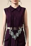 Aakaar_Purple Moss Crepe Embellished Metallic Fringe Collar Crop Top With Draped Skirt _at_Aza_Fashions