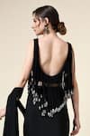 Aakaar_Black Moss Crepe Embellished Metallic Fringe Pre-draped Saree With Blouse _at_Aza_Fashions