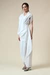 Buy_Aakaar_White Moss Crepe Embellished Crystal V-neck Draped Dress _at_Aza_Fashions