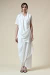 Aakaar_White Moss Crepe Embellished Crystal V-neck Draped Dress _Online_at_Aza_Fashions