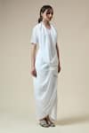 Shop_Aakaar_White Moss Crepe Embellished Crystal V-neck Draped Dress _Online_at_Aza_Fashions