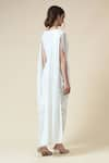 Shop_Aakaar_White Moss Crepe Embellished Crystal Boat Fringe Draped Dress _at_Aza_Fashions