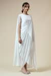 Buy_Aakaar_White Moss Crepe Embellished Crystal Boat Fringe Draped Dress _Online_at_Aza_Fashions