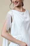 Shop_Aakaar_White Moss Crepe Embellished Crystal Boat Fringe Draped Dress _Online_at_Aza_Fashions