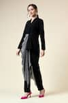 Shop_Aakaar_Black Moss Crepe Solid Lapel Metallic Draped Blazer With Pant _Online_at_Aza_Fashions