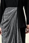 Aakaar_Black Moss Crepe Solid Lapel Metallic Draped Blazer With Pant _at_Aza_Fashions