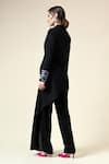 Shop_Aakaar_Black Moss Crepe Embroidered Metallic Tube Beads Asymmetric Blazer With Pant _at_Aza_Fashions