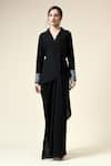 Buy_Aakaar_Black Moss Crepe Embroidered Metallic Tube Beads Asymmetric Blazer With Pant _Online_at_Aza_Fashions