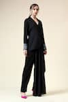 Shop_Aakaar_Black Moss Crepe Embroidered Metallic Tube Beads Asymmetric Blazer With Pant _Online_at_Aza_Fashions