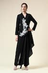 Buy_Aakaar_Black Moss Crepe Embroidered Sequin Lapel Floral Asymmetric Blazer With Pant _at_Aza_Fashions