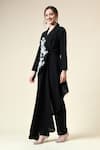 Buy_Aakaar_Black Moss Crepe Embroidered Sequin Lapel Floral Asymmetric Blazer With Pant _Online_at_Aza_Fashions