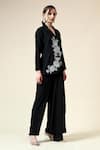 Shop_Aakaar_Black Moss Crepe Embroidered Sequin Lapel Floral Asymmetric Blazer With Pant _Online_at_Aza_Fashions