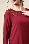 Shop_Aakaar_Red Moss Crepe Embroidered Beads Boat Floral Draped Tunic With Pant _Online_at_Aza_Fashions