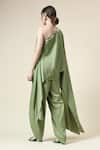 Shop_Aakaar_Green Moss Crepe Embroidered Beads One-shoulder Tunic With Draped Pant _at_Aza_Fashions