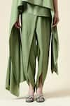 Aakaar_Green Moss Crepe Embroidered Beads One-shoulder Tunic With Draped Pant _Online_at_Aza_Fashions