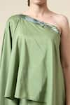 Buy_Aakaar_Green Moss Crepe Embroidered Beads One-shoulder Tunic With Draped Pant 