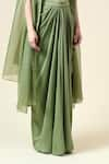 Aakaar_Green Cotton Silk Embroidered Beads U-neck Floral Blouse Draped Skirt Set _at_Aza_Fashions