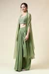 Buy_Aakaar_Green Cotton Silk Embroidered Beads U-neck Floral Blouse Draped Skirt Set 