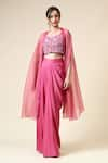 Buy_Aakaar_Pink Cotton Silk Embroidered Beads U-neck Geometric Blouse Draped Skirt Set _Online_at_Aza_Fashions