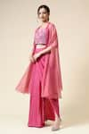 Buy_Aakaar_Pink Cotton Silk Embroidered Beads U-neck Geometric Blouse Draped Skirt Set 