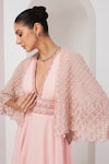 Shop_AKARA_Pink Metallic Georgette Embroidery Misty Scallop Embellished Cape With Dress _at_Aza_Fashions