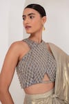 Shop_AKARA_Grey Metallic Georgette Embroidery Crystal Tassel Pre-draped Saree With Blouse _at_Aza_Fashions