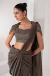 AKARA_Black Saree Platinoir Crepe Embroidery Metallic Pre-draped Pant With Blouse _at_Aza_Fashions