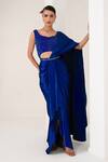 Buy_AKARA_Blue Crepe Blend Embroidery Embellished Dress With Satin Pre-draped Saree _at_Aza_Fashions