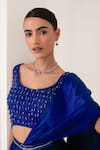 Shop_AKARA_Blue Crepe Blend Embroidery Embellished Dress With Satin Pre-draped Saree _at_Aza_Fashions