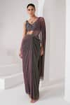 Buy_AKARA_Purple Platinoir Crepe Embroidery Metallic Pre-draped Saree With Bloom Blouse _Online_at_Aza_Fashions