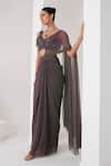 Shop_AKARA_Purple Platinoir Crepe Embroidery Metallic Pre-draped Saree With Bloom Blouse _Online_at_Aza_Fashions