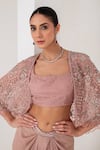 Buy_AKARA_Pink Platinoir Crepe Embroidery Florence Embellished Cape Draped Skirt Set _Online_at_Aza_Fashions