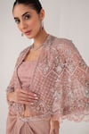 Shop_AKARA_Pink Platinoir Crepe Embroidery Florence Embellished Cape Draped Skirt Set _at_Aza_Fashions