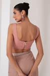 Buy_AKARA_Pink Platinoir Crepe Embroidery Florence Embellished Cape Draped Skirt Set 