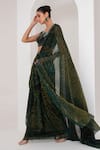 AKARA_Black Platinoir Crepe Embroidery Nalki Queen Anne Metallic Pre-draped Saree Set _Online_at_Aza_Fashions