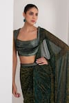 Shop_AKARA_Black Platinoir Crepe Embroidery Nalki Queen Anne Metallic Pre-draped Saree Set _at_Aza_Fashions